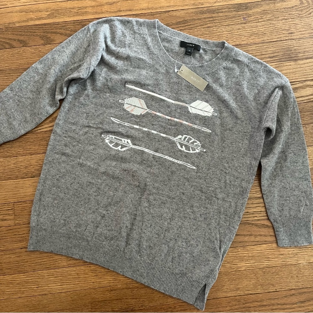 J. Crew Wool Blend Sweater Crew Neck Arrows Embroidery Size XS